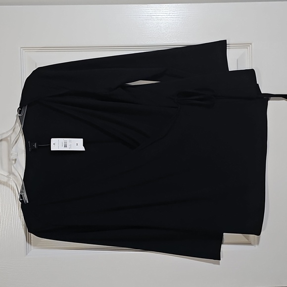 Ann Taylor Black Faux Wrap Top 3/4 Sleeve Stretch Blouse Pullover Top Size M New - Picture 1 of 8